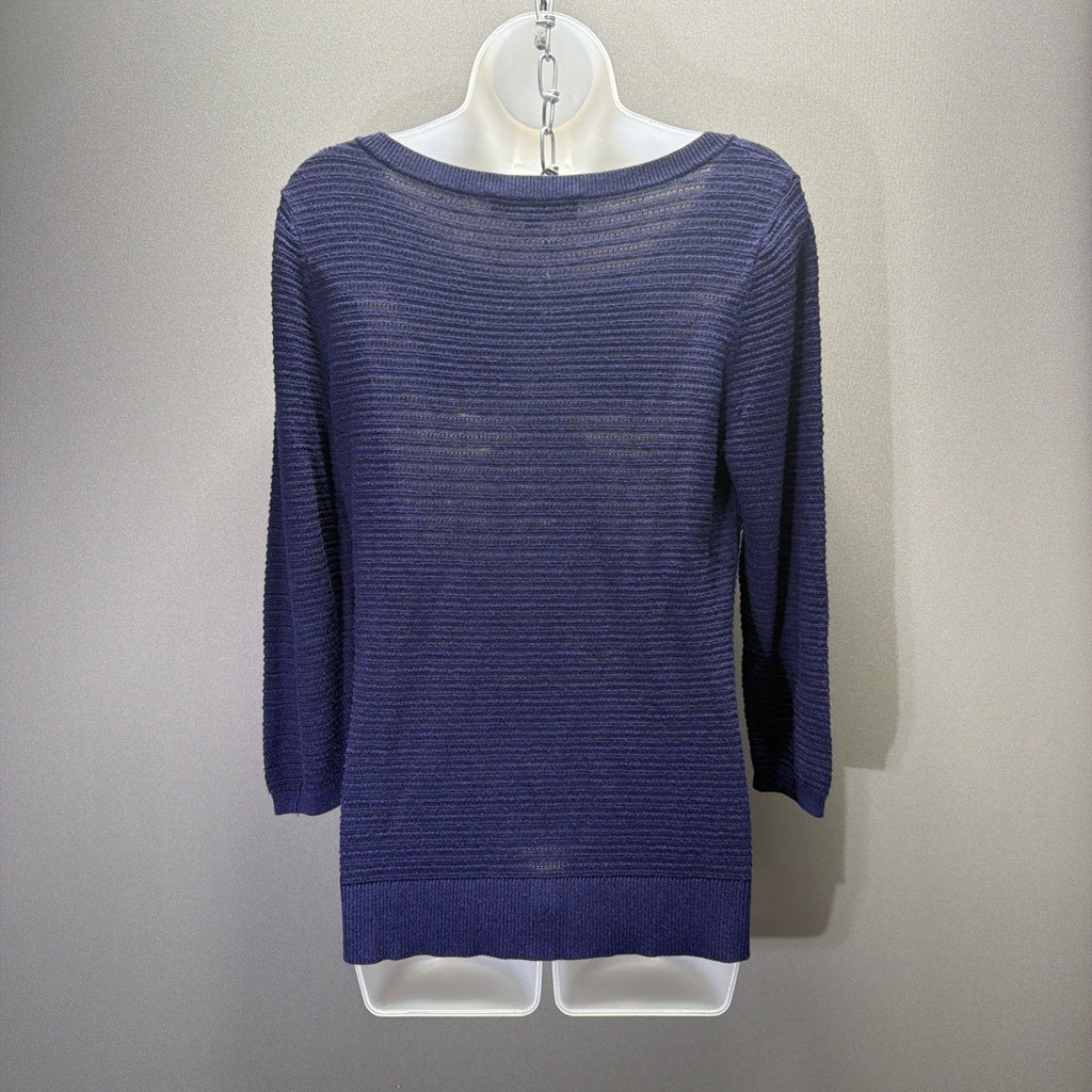 LOFT NAVY BLUE TEXTURED KNIT CLASSIC 3/4 SLEEVES CAREER SWEATER SZ: L