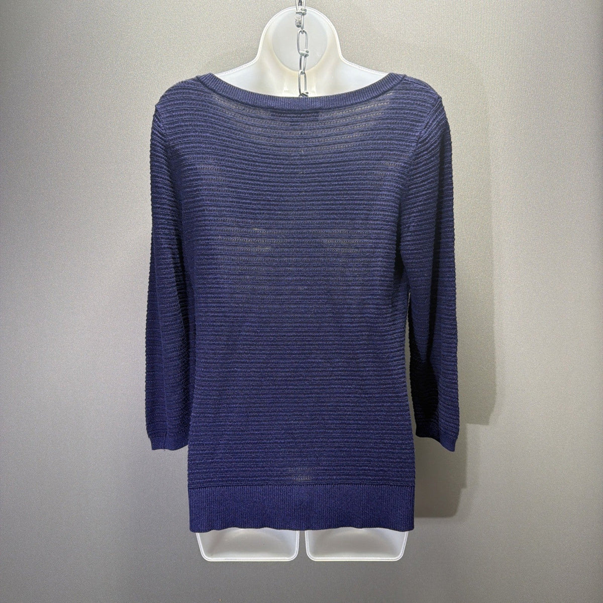 LOFT NAVY BLUE TEXTURED KNIT CLASSIC 3/4 SLEEVES CAREER SWEATER SZ: L