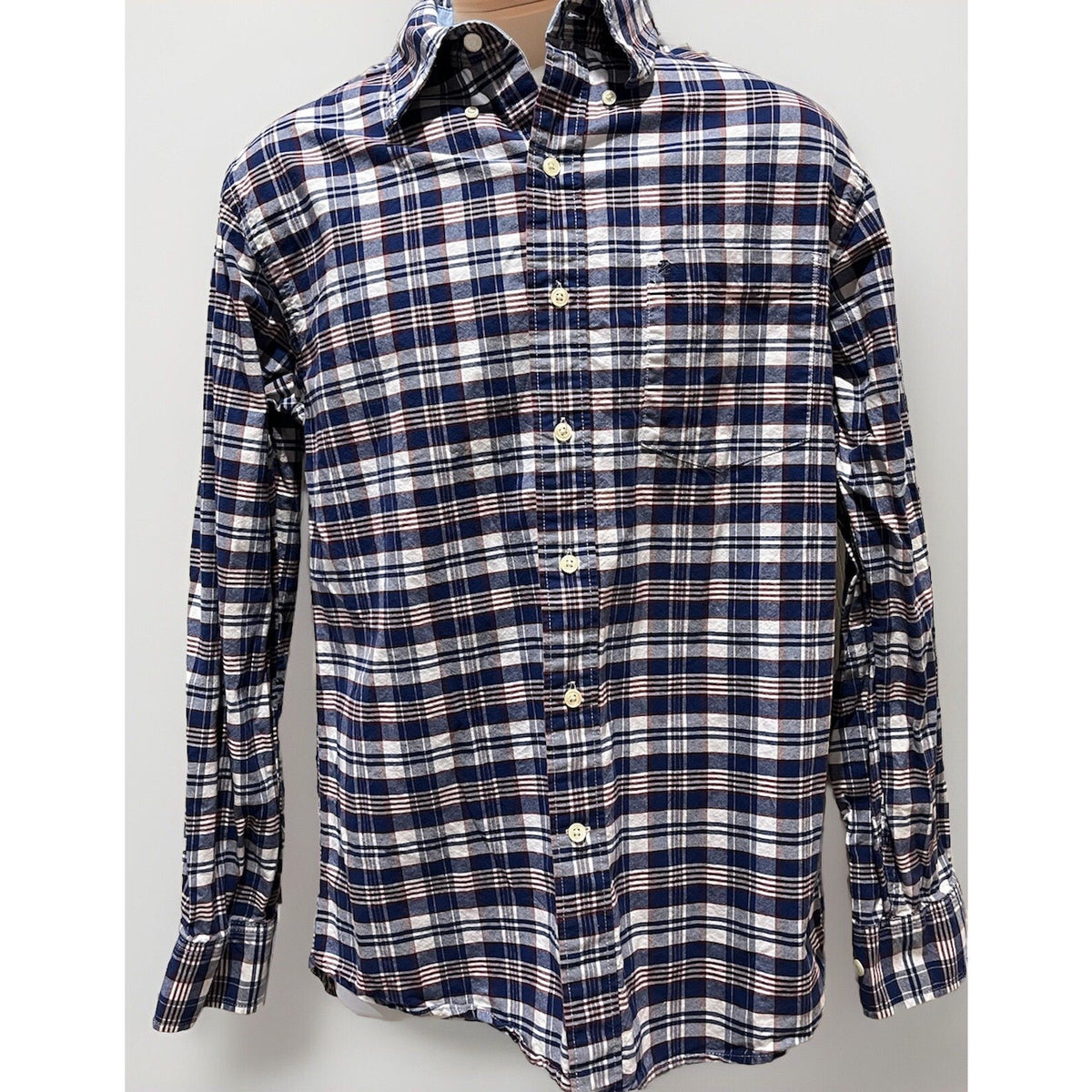 IZOD Blue & White Plaid Long Sleeve Button-Down Dress Shirt Men's Size M