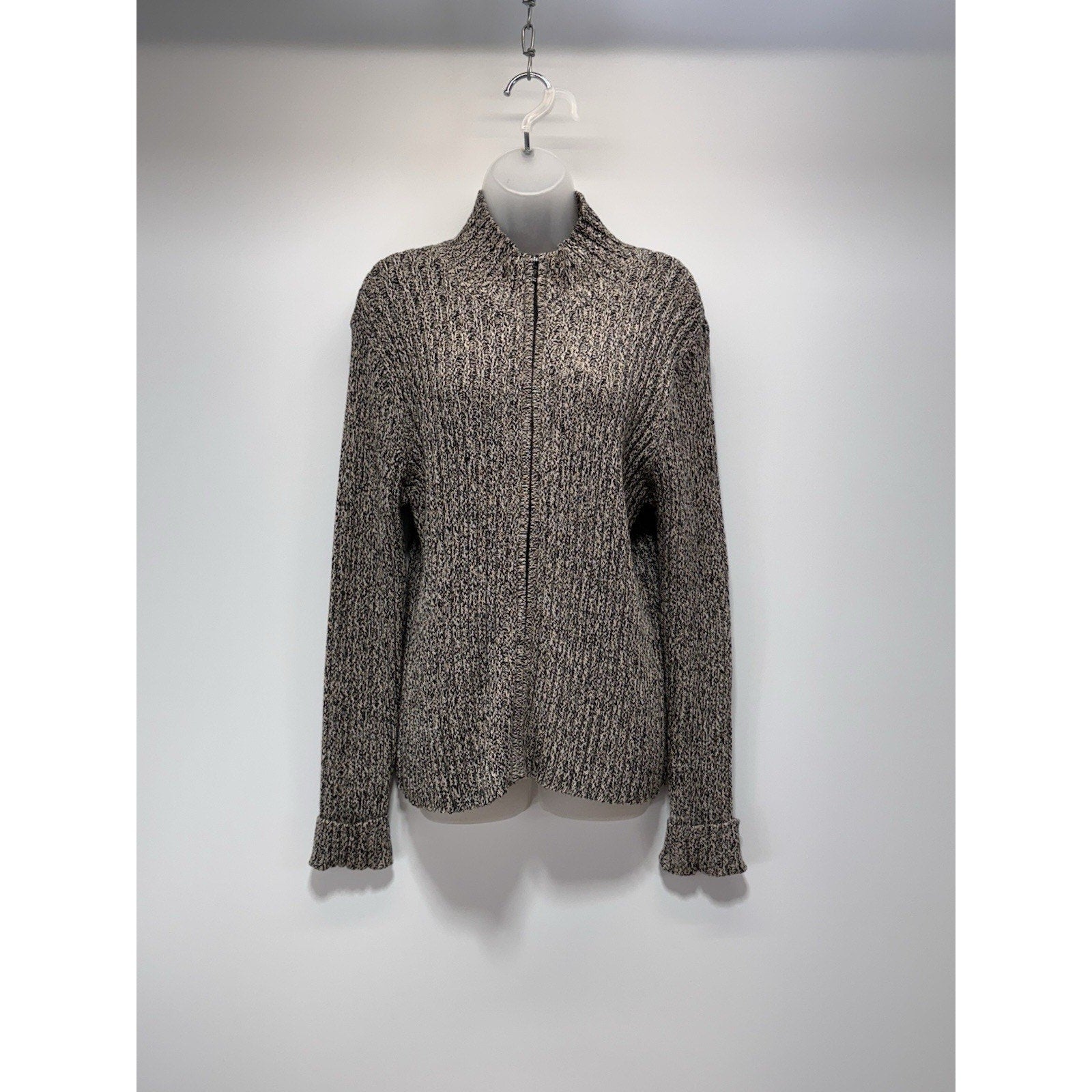 Talbots Brown Sweater Full Zip Mock Neck Cotton Women’s Size XL NWT