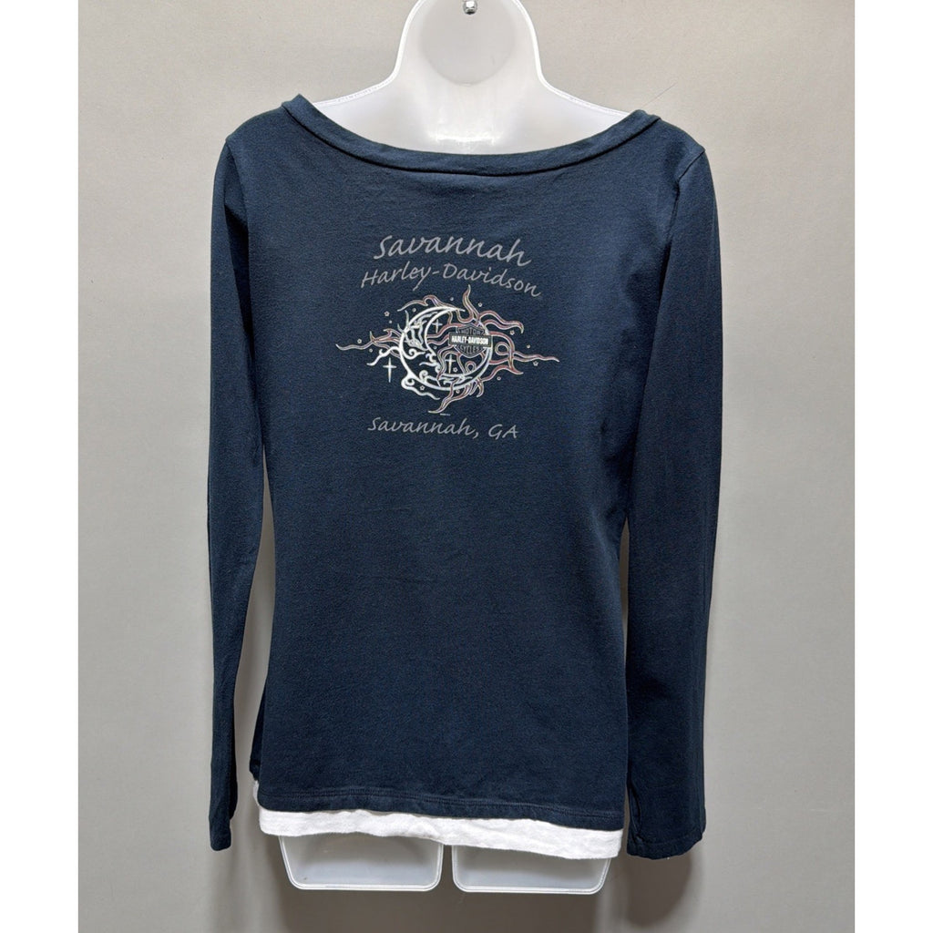 Harley Davidson Savannah Georgia Women’s L Navy Long Sleeve Shirt Made In USA
