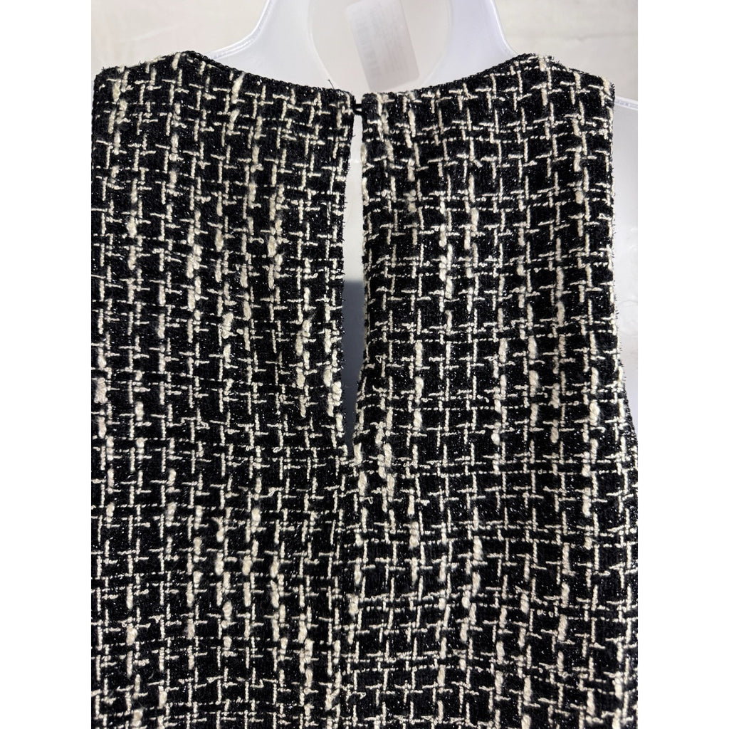 Ark & Co. women Crop Tweed Tank Black Gold Lined Small Keyhole Back Button NWT