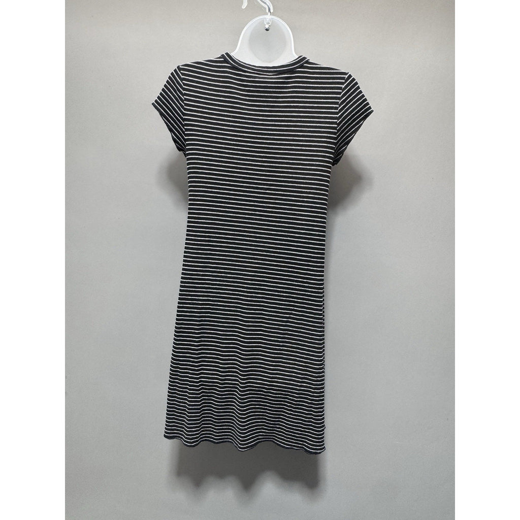 New Look Womens 8 Black White Striped T-Shirt Dress Short Sleeve Casual Stretch