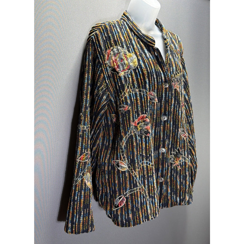 Coldwater Creek Jacket Womens XL Multicolor Chenille Floral Embroidered Boho VTG