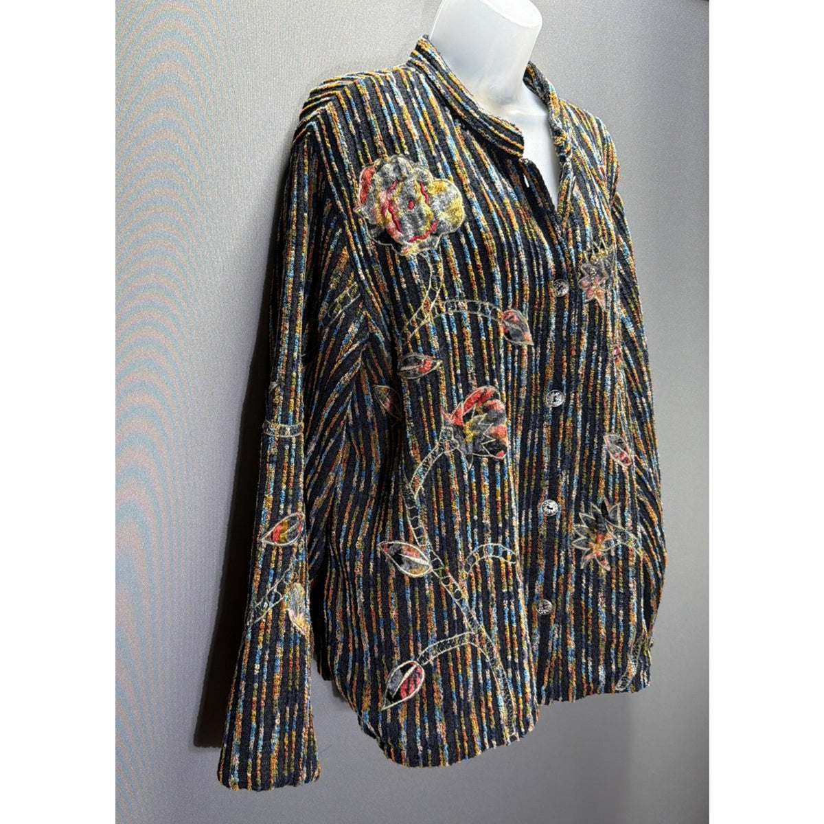 Coldwater Creek Jacket Womens XL Multicolor Chenille Floral Embroidered Boho VTG