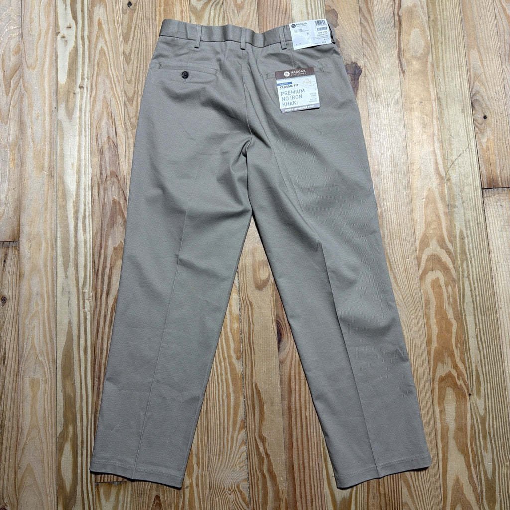 NWT Haggar Mens Premium No Iron Classic Fit Pleated Dress Pants Khaki 32x30 New