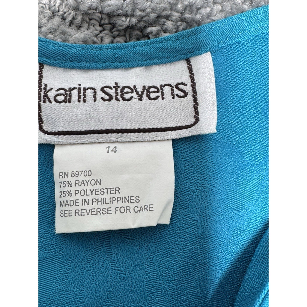 Karin Stevens Teal Maxi Dress Set Womens 14 Regular Vtg Padded Shoulders