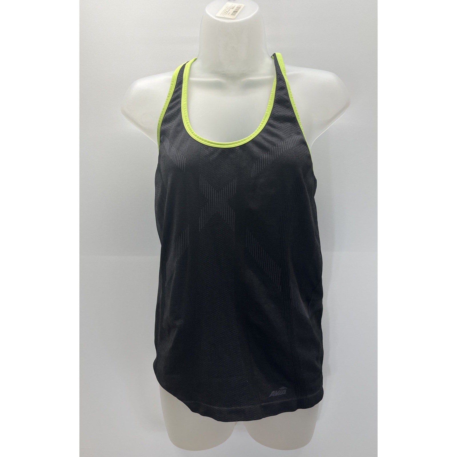 Avia Size M Athletic Racer Back Tank Top Black/Neon Yellow