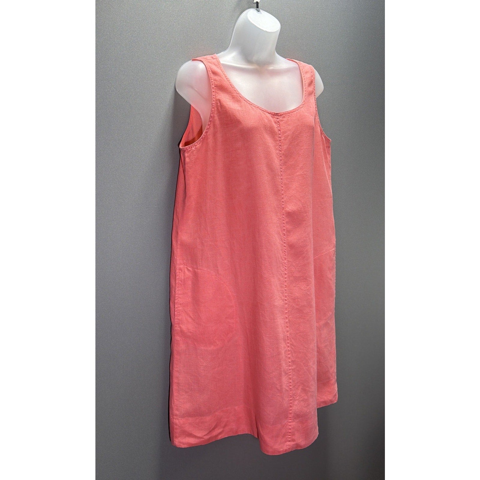 J Jill Love 100% Linen Coral Pink Shift Dress Medium Sleeveless Pockets