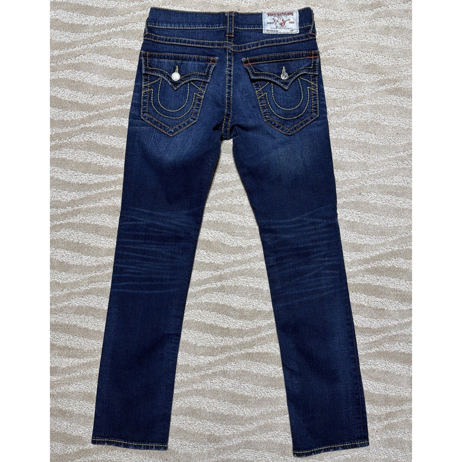 True Religion World Tour 32x32 Ultra Indigo Slim Flap Big T Mens Jeans Excellent