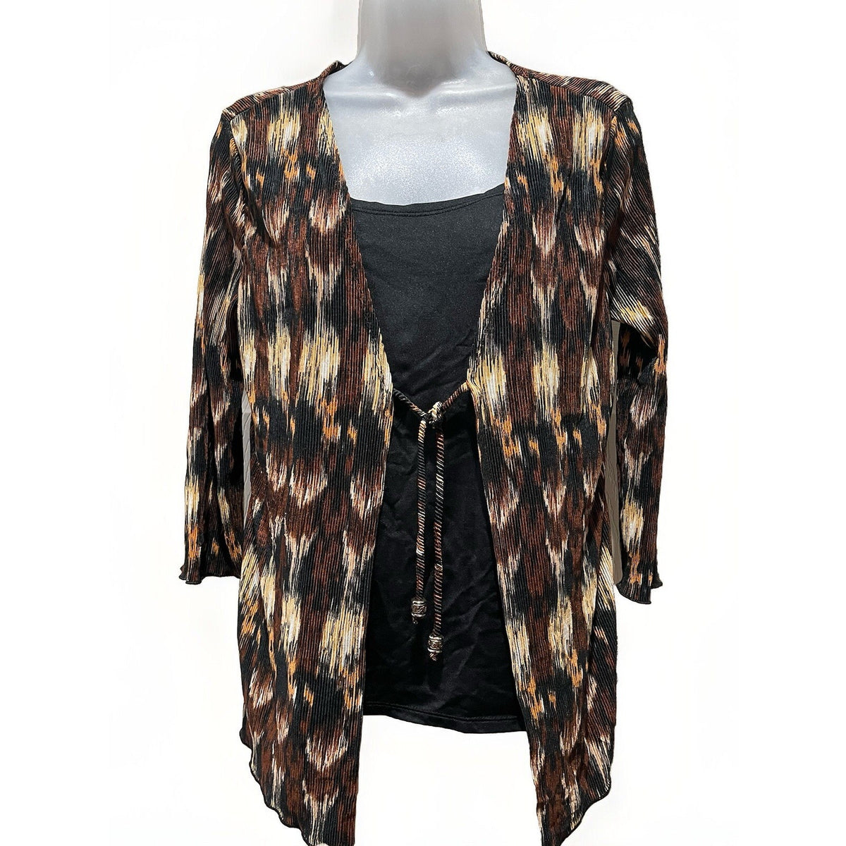 Notations Ladies Animal Print Split Front Top Brown Size M