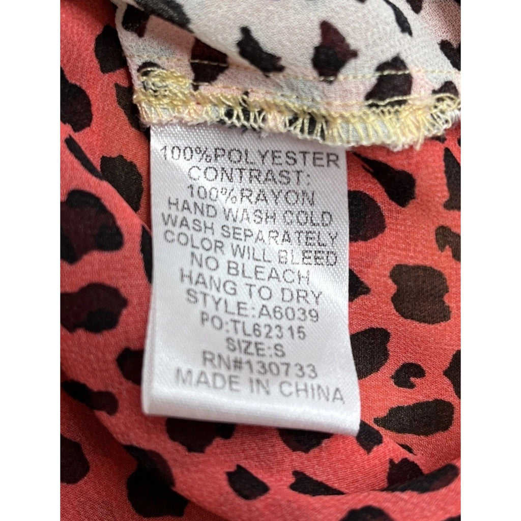 Umgee Oversized Mixed Animal Print Ruffle Split Sleeve Wrap Sheer Surplice Top S