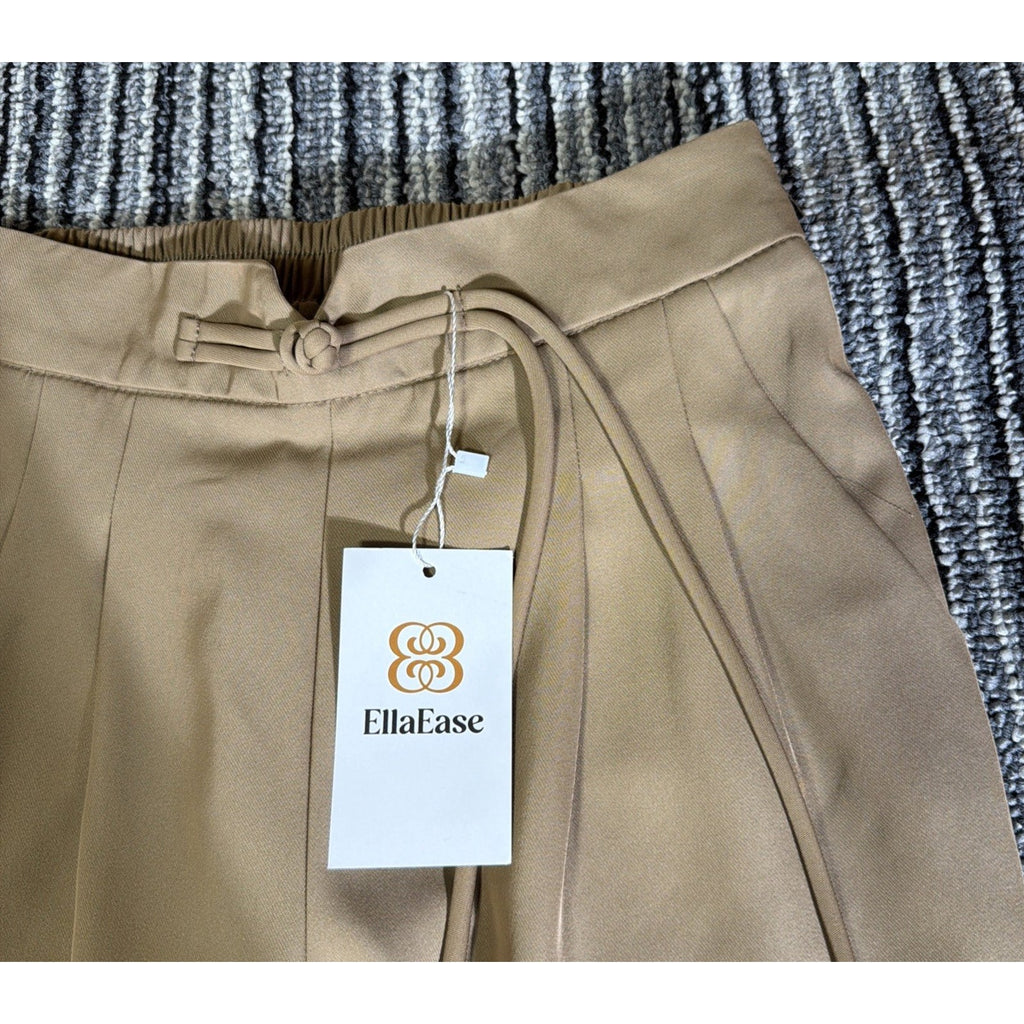 EllaEase Women’s XXS Petite Khaki High Rise Straight Leg Pants Pockets Stretch