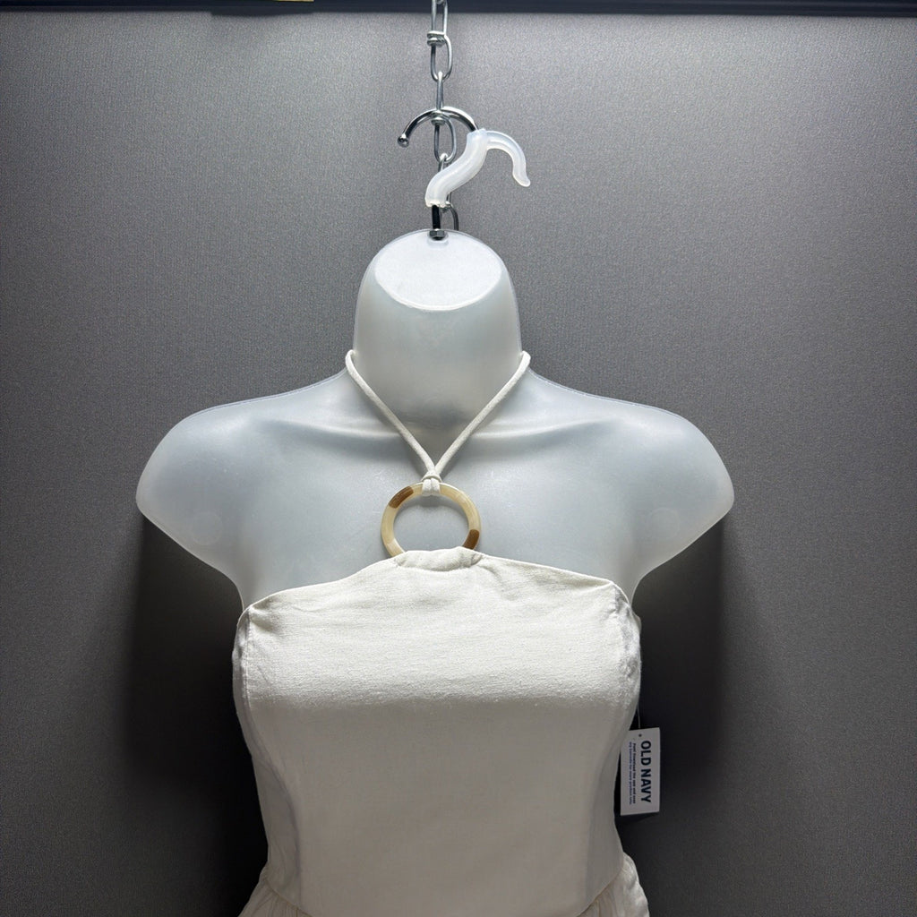 Old Navy Women's White Linen Blend O ring Halter Neck Romper Beachy Size XS New