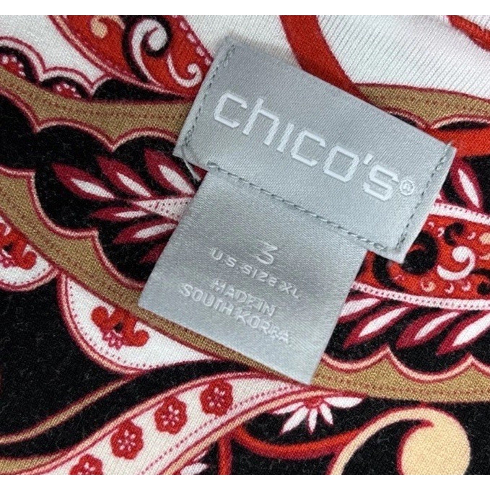 Chicos Blouse Size 3 Paisley Long Sleeves Multicolor Rayon Spandex