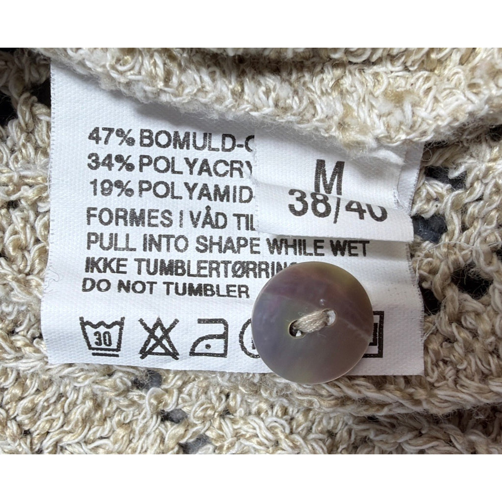 Roisin McCarthy Celtic Designs Knit Cardigan Sweater Mother of Pearl Buttons M