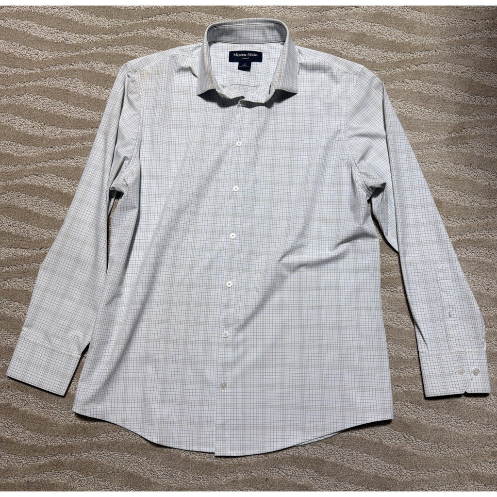 Mizzen+Main Leeward Classic Dress Shirt Men’s M White Blue Check Stretch