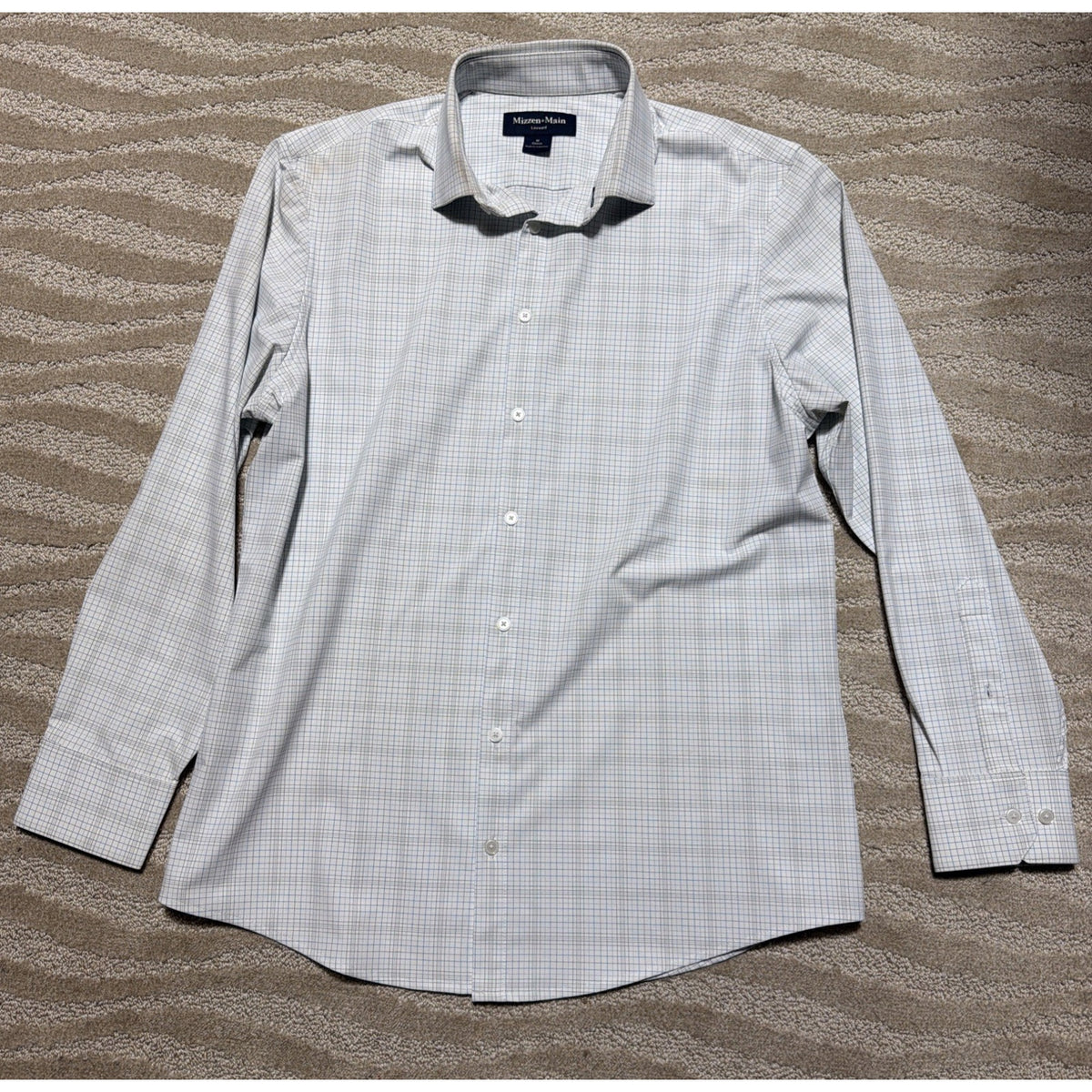 Mizzen+Main Leeward Classic Dress Shirt Men’s M White Blue Check Stretch