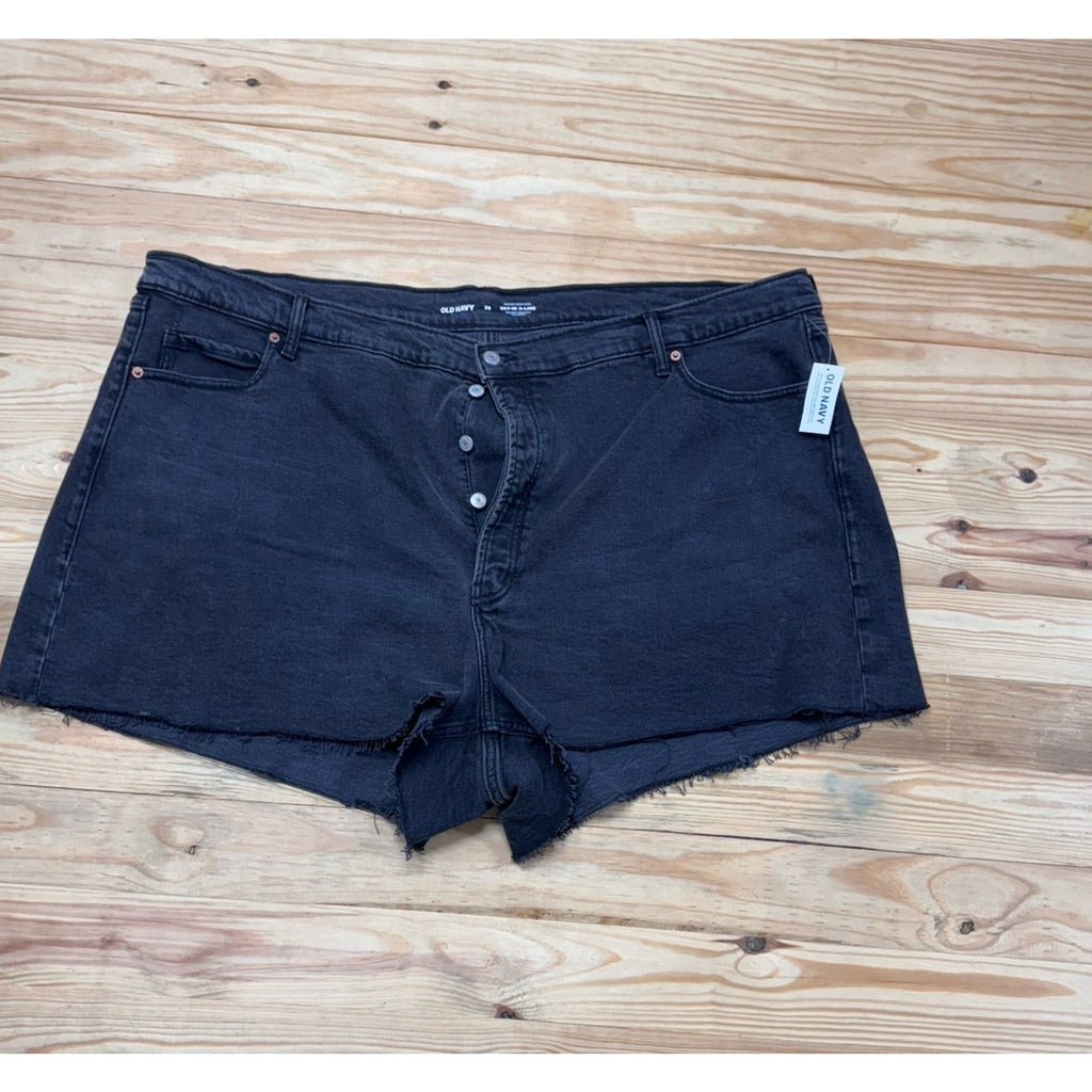 Old Navy Sky Hi A Line High Rise Shorts Womens Size 30 Black Button Fly Denim