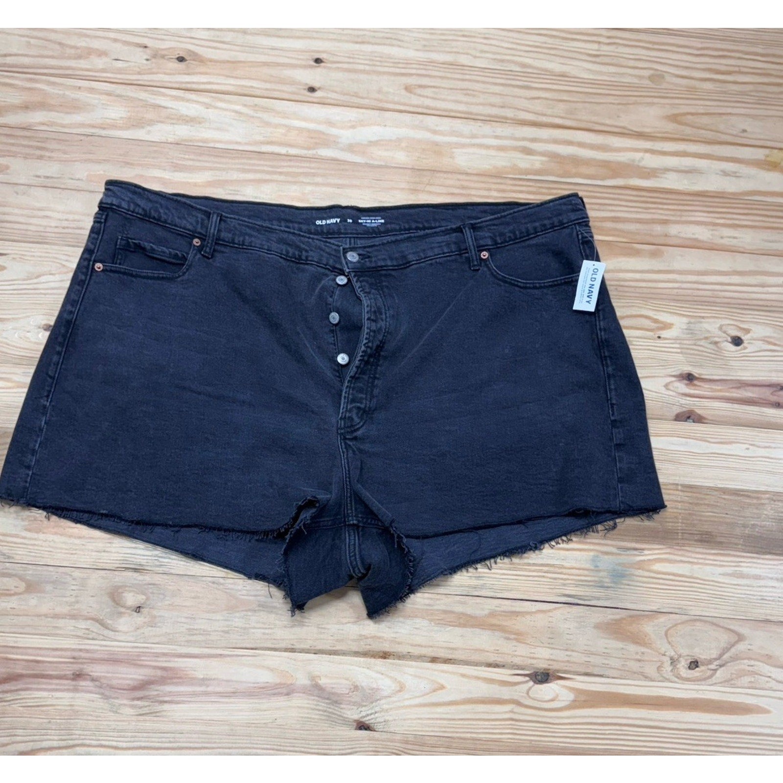 Old Navy Sky Hi A Line High Rise Shorts Womens Size 30 Black Button Fly Denim