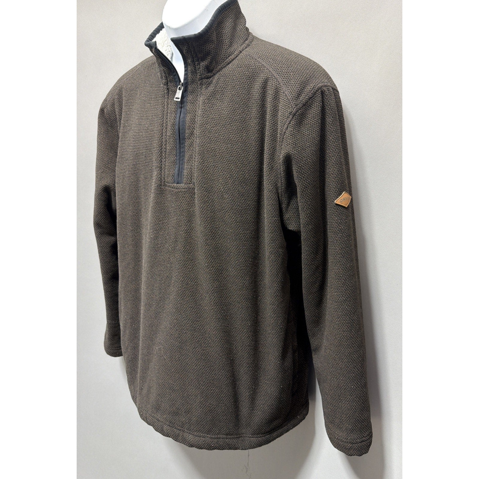 Orvis Quarter Zip Sherpa Lined Pullover Sweater Jacket Men's M Brown