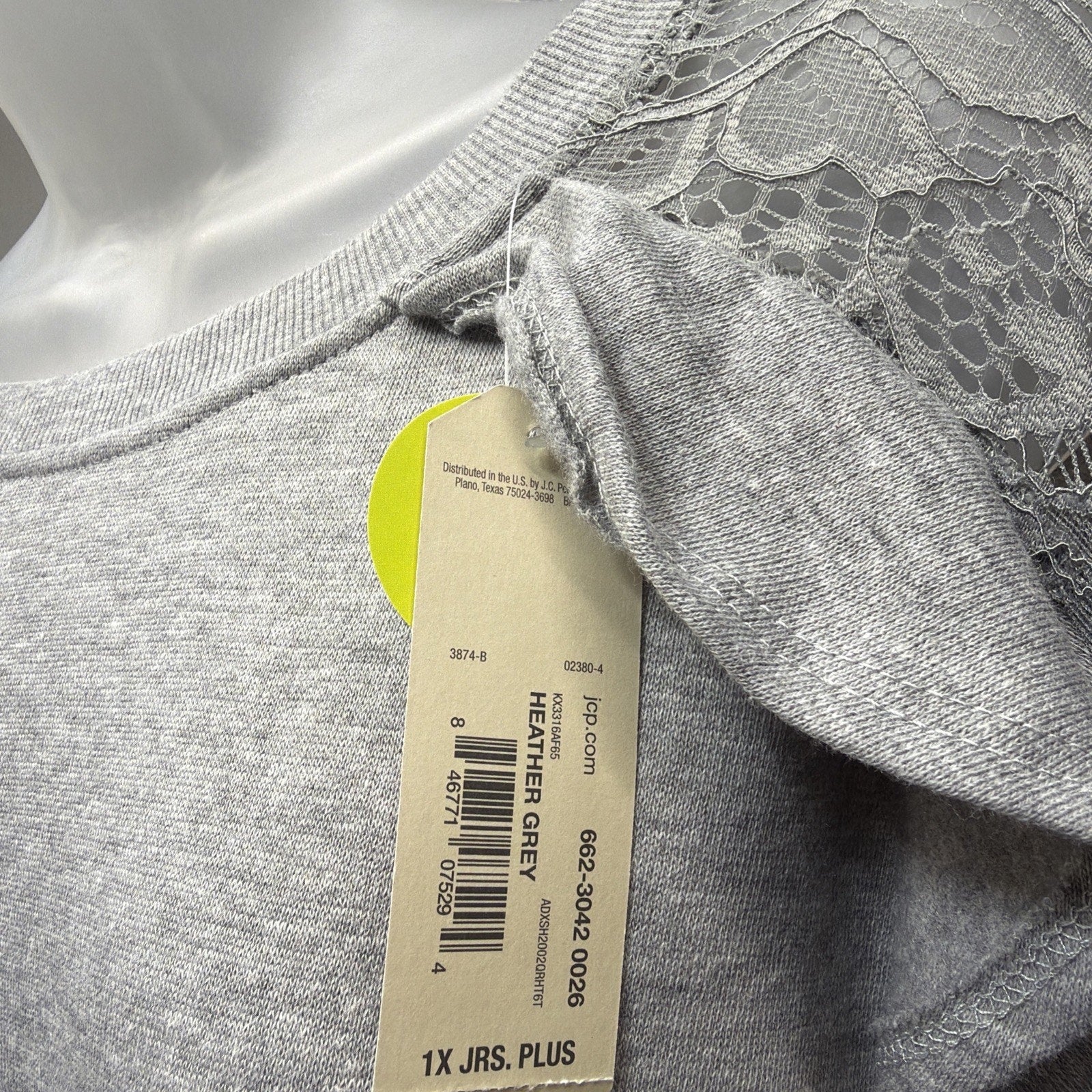 Arizona Jeans Grey Ruffle Lace Long Sleeve Tunic Sweatshirt Juniors Plus Size 1X