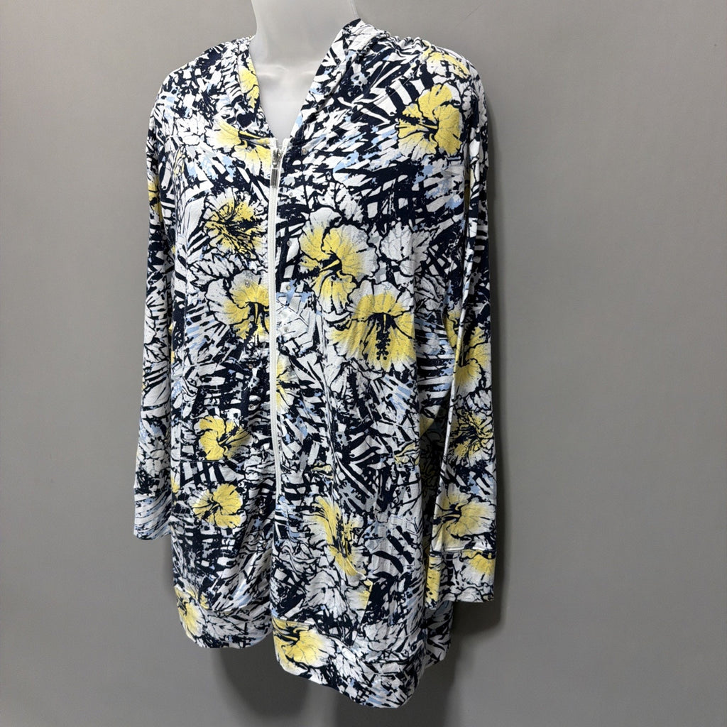 Palm Harbour Plus 1X Hooded Floral Rhinestones Full Zip Long Sleeve Spring