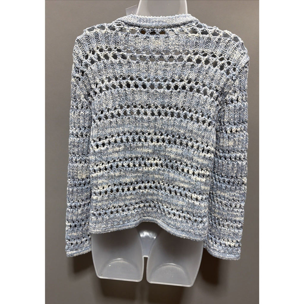 LOFT Marled Chunky-Knit Button V-Neck Cardigan Sweater Blue Small Msrp 98$
