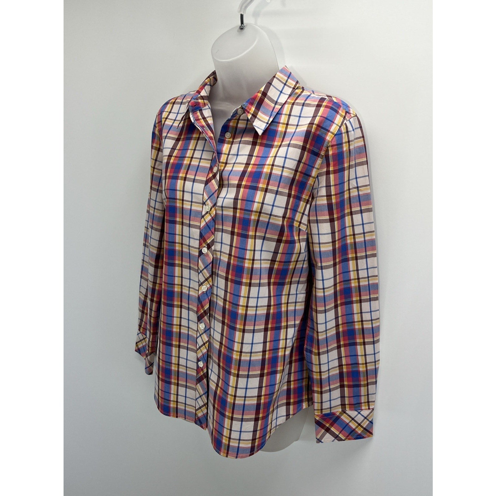 Talbots Womens Sz M Vibrant Plaid Long Sleeve Blouse Shirt Top Business Formal