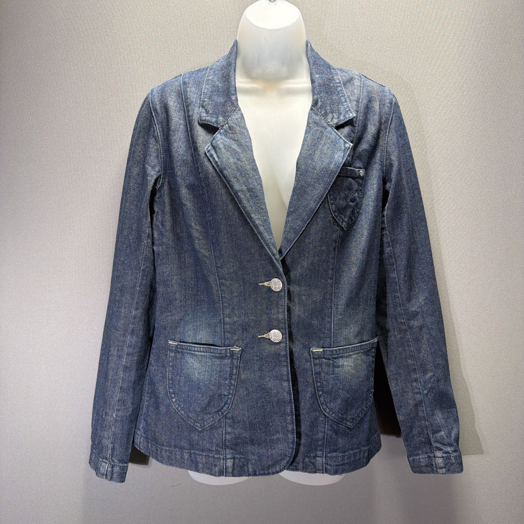 Womens Levi's Jeans Y2K Silver Label Denim Jacket With Silver Floral Buttons M
