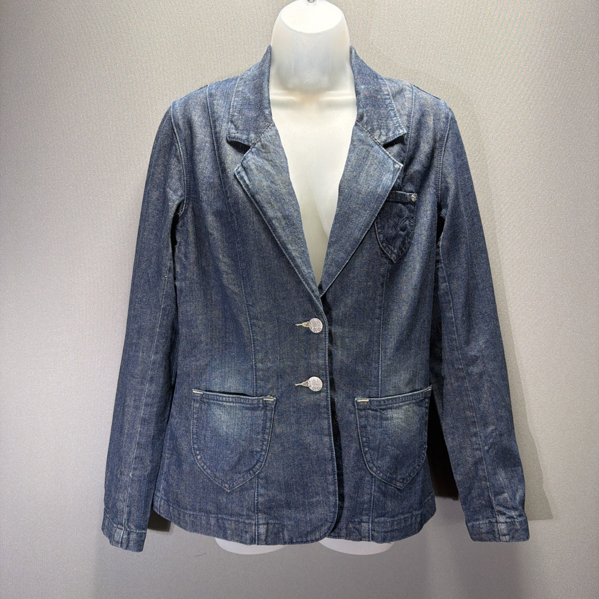 Womens Levi's Jeans Y2K Silver Label Denim Jacket With Silver Floral Buttons M