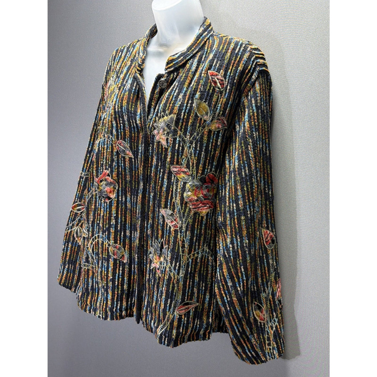 Coldwater Creek Jacket Womens XL Multicolor Chenille Floral Embroidered Boho VTG