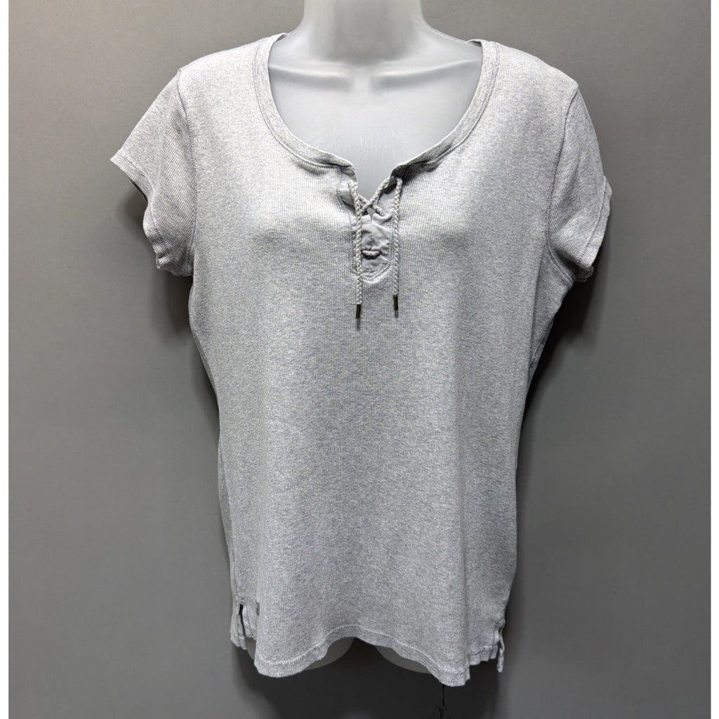 Lauren Ralph Lauren Gray Lace Up Short Sleeve Women's Top Ribbed Knit XL