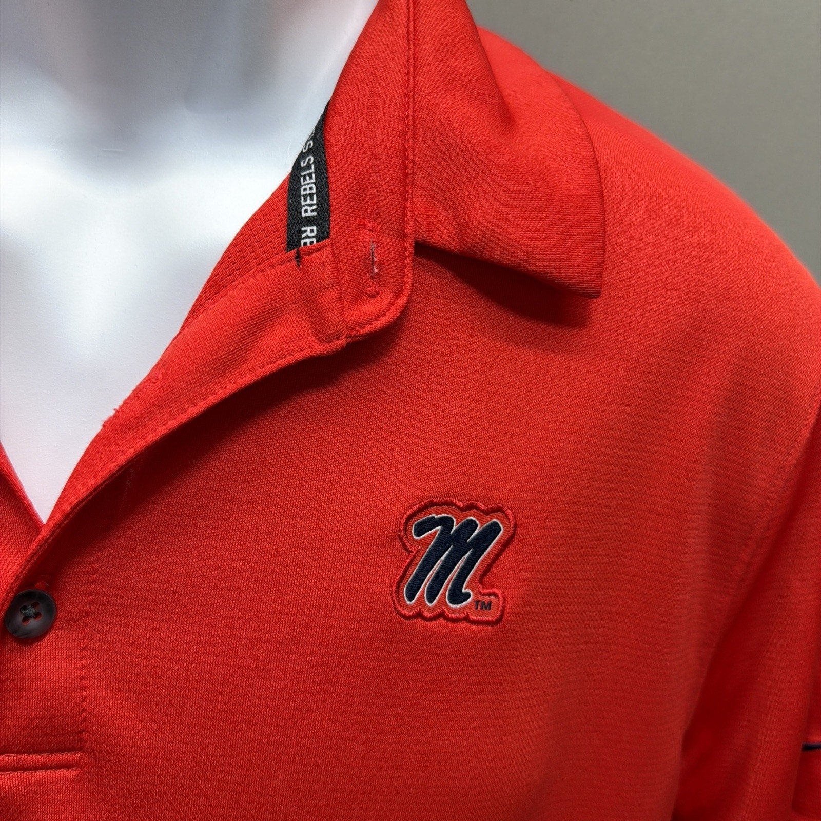 Ole Miss Rebels Nike Dri-Fit Mens POLO Medium RED jersey Embroidered Logo
