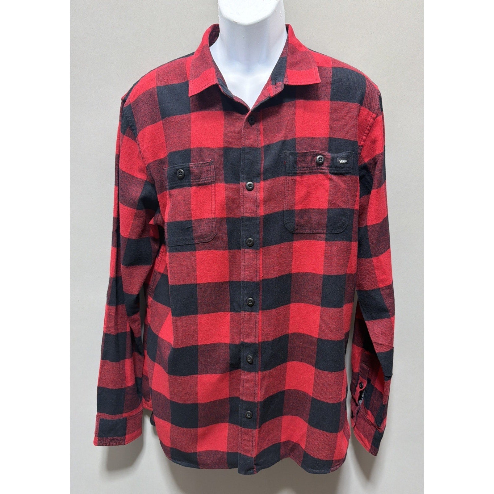 VAns Off The Wall Slim Fit Flannel Shirt Mens XXL Red White Plaid Long Sleeve