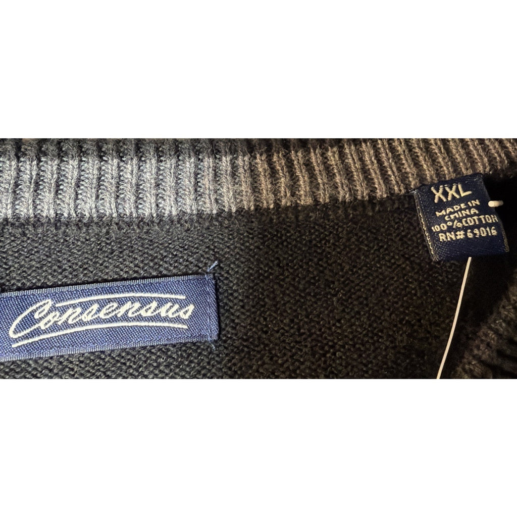 Consensus Black Cotton V Neck Cableknit Pullover Sweater XXL NWT