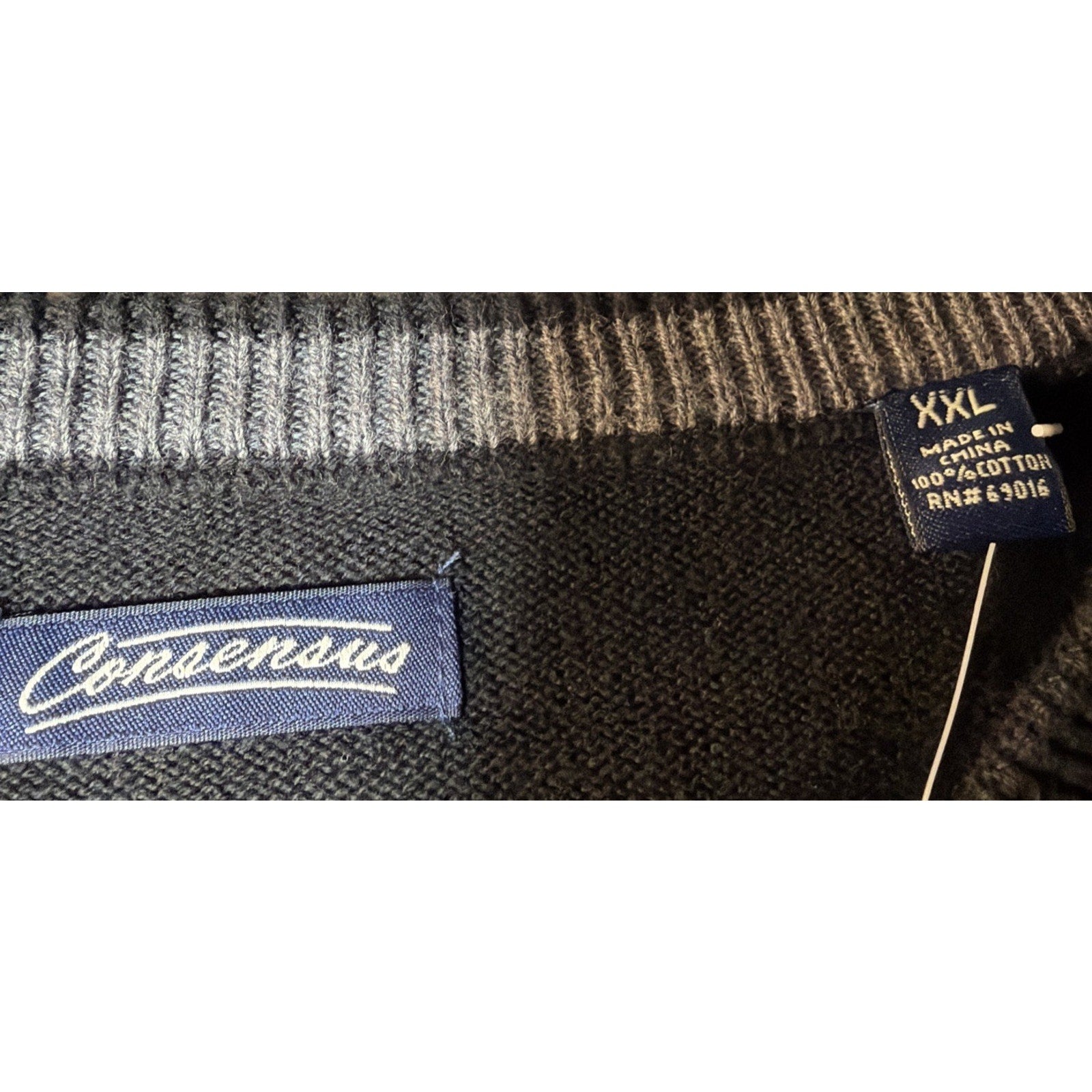 Consensus Black Cotton V Neck Cableknit Pullover Sweater XXL NWT