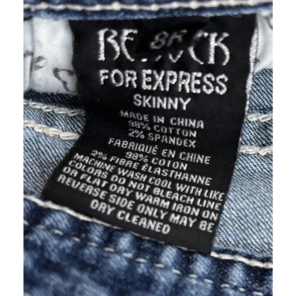 REROCK For Express Jeans Embroidered Skinny Whiskered Thick Stitch Denim Sz 8 R