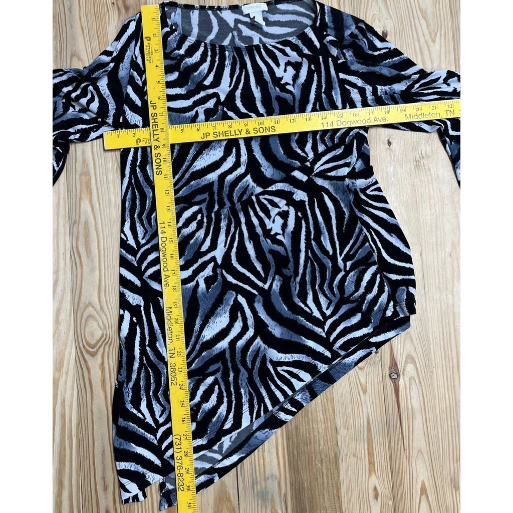 Chico's Zebra Striped Asymmetrical 3/4 Sleeve Top sz 0 Made In USA