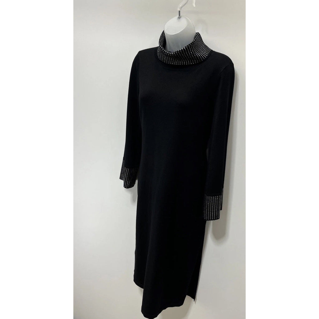 Calvin Klein Women Embellished Turtle Neck Sweater Black Dress Size M