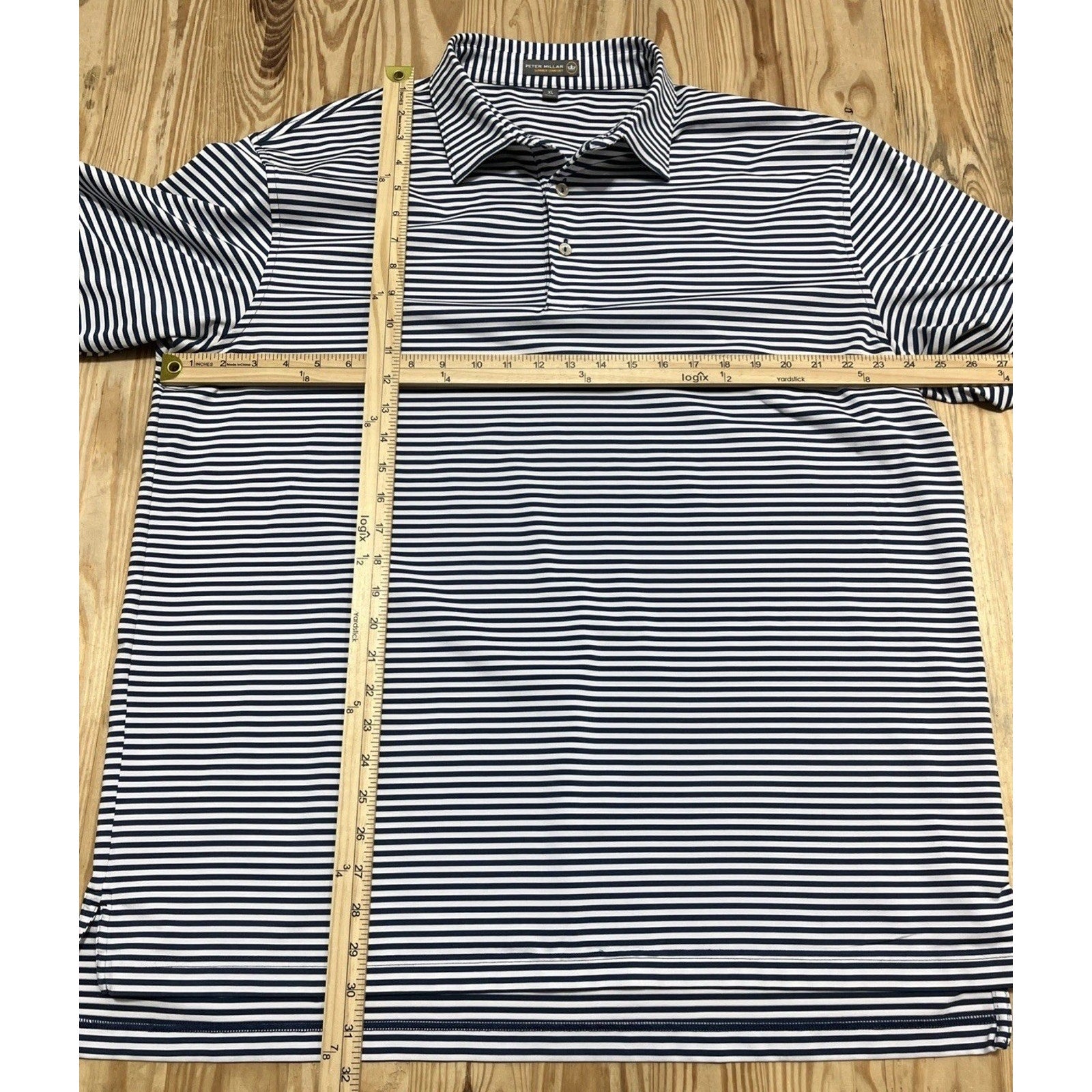 Peter Millar Summer Comfort Shirt Men's XL Blue White Striped Polo Stretch