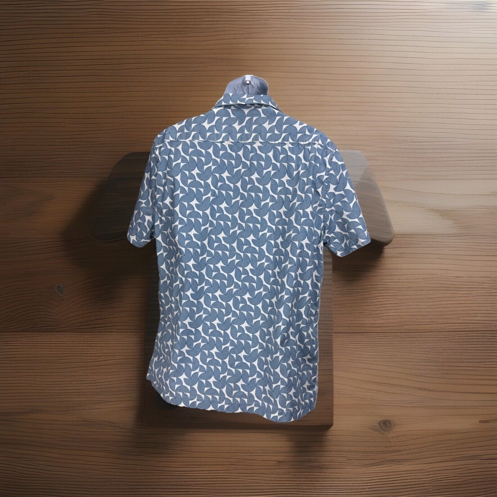 Ben Sherman men's XL Geo Block Print Shirt Button Up Short Sleeve Casual Blue