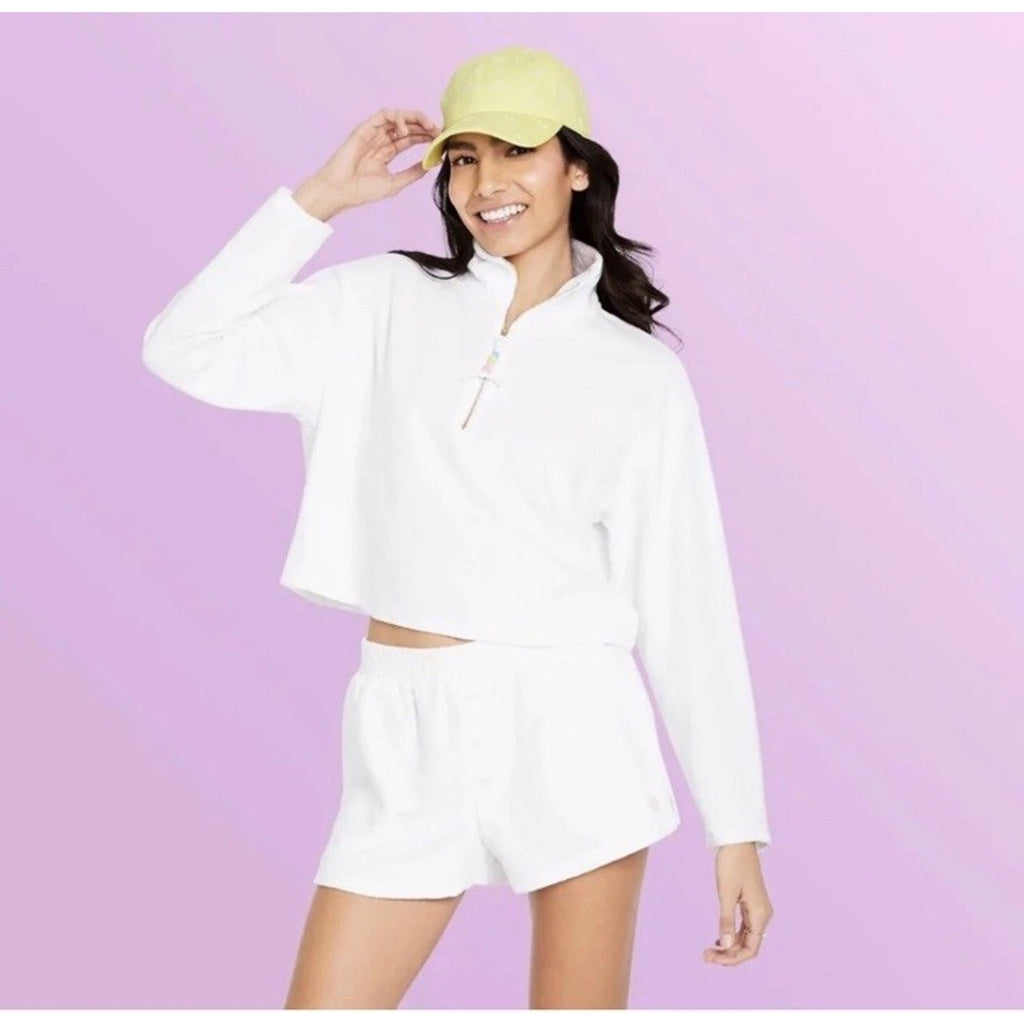 Stoney Clover Lane x Target Cropped Half Zip White terry Sweatshirt XS