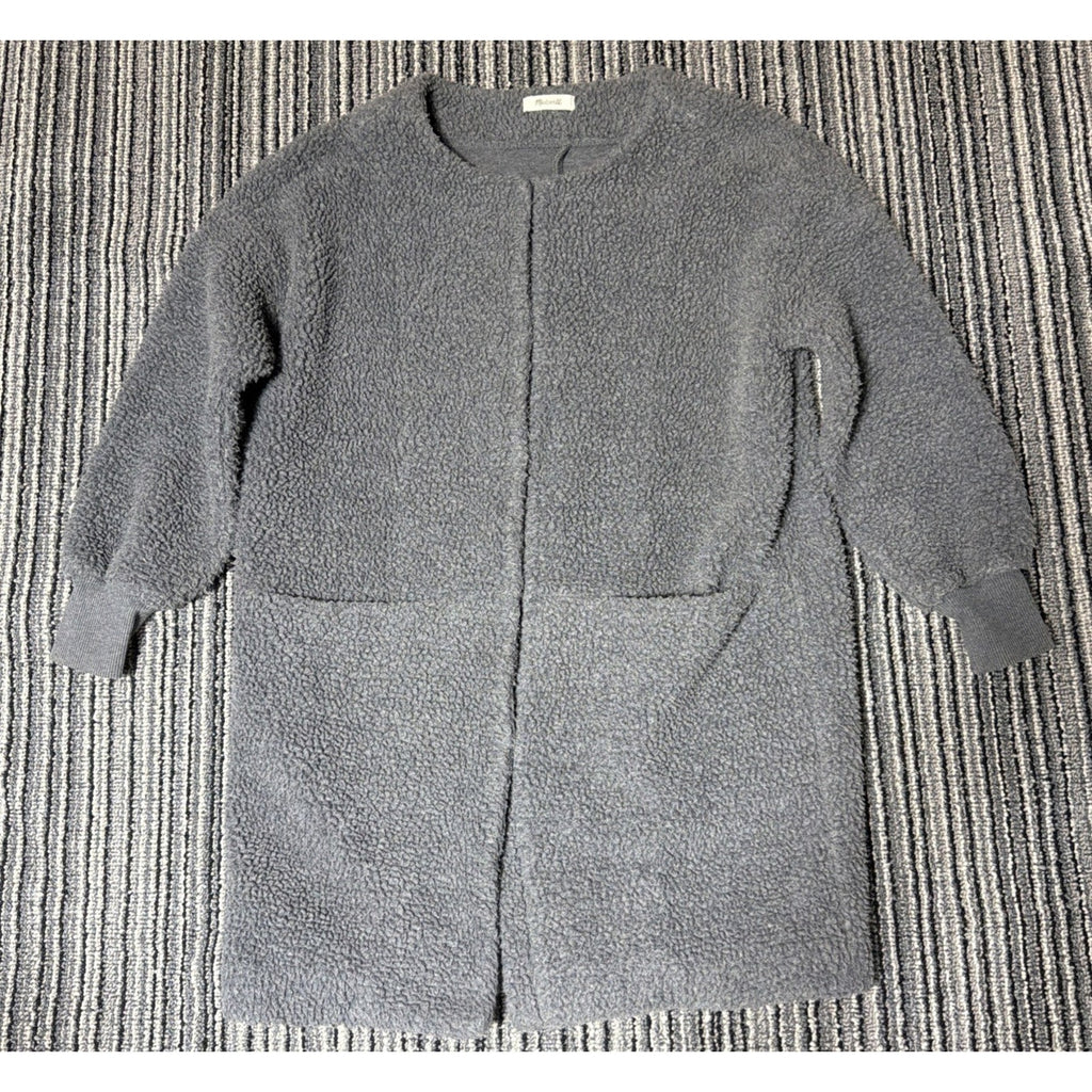 Madewell Bonded Sherpa Cocoon Coat Womens Sz XS Gray Fleece Stretch