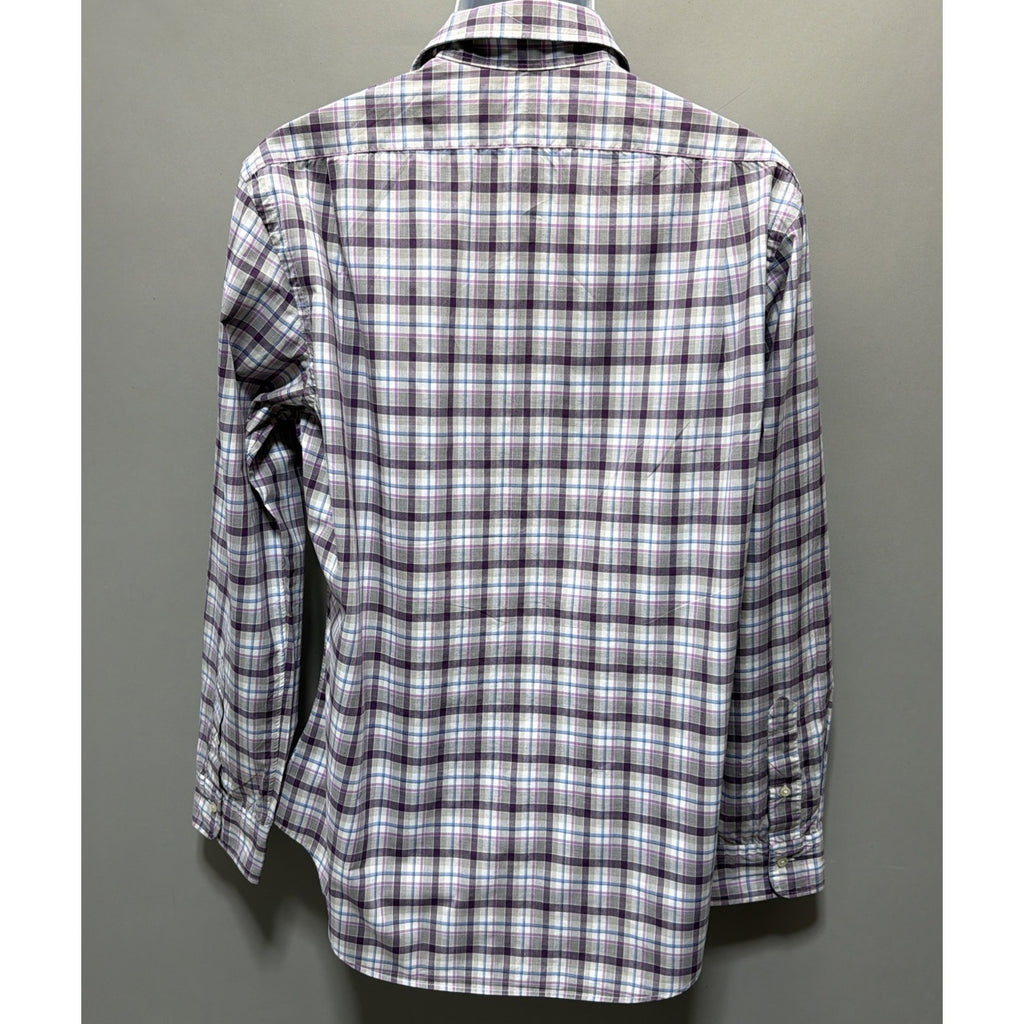 Mens Polo Ralph Lauren Slim Fit Long Sleeved Purple Plaid Button Up Shirt L
