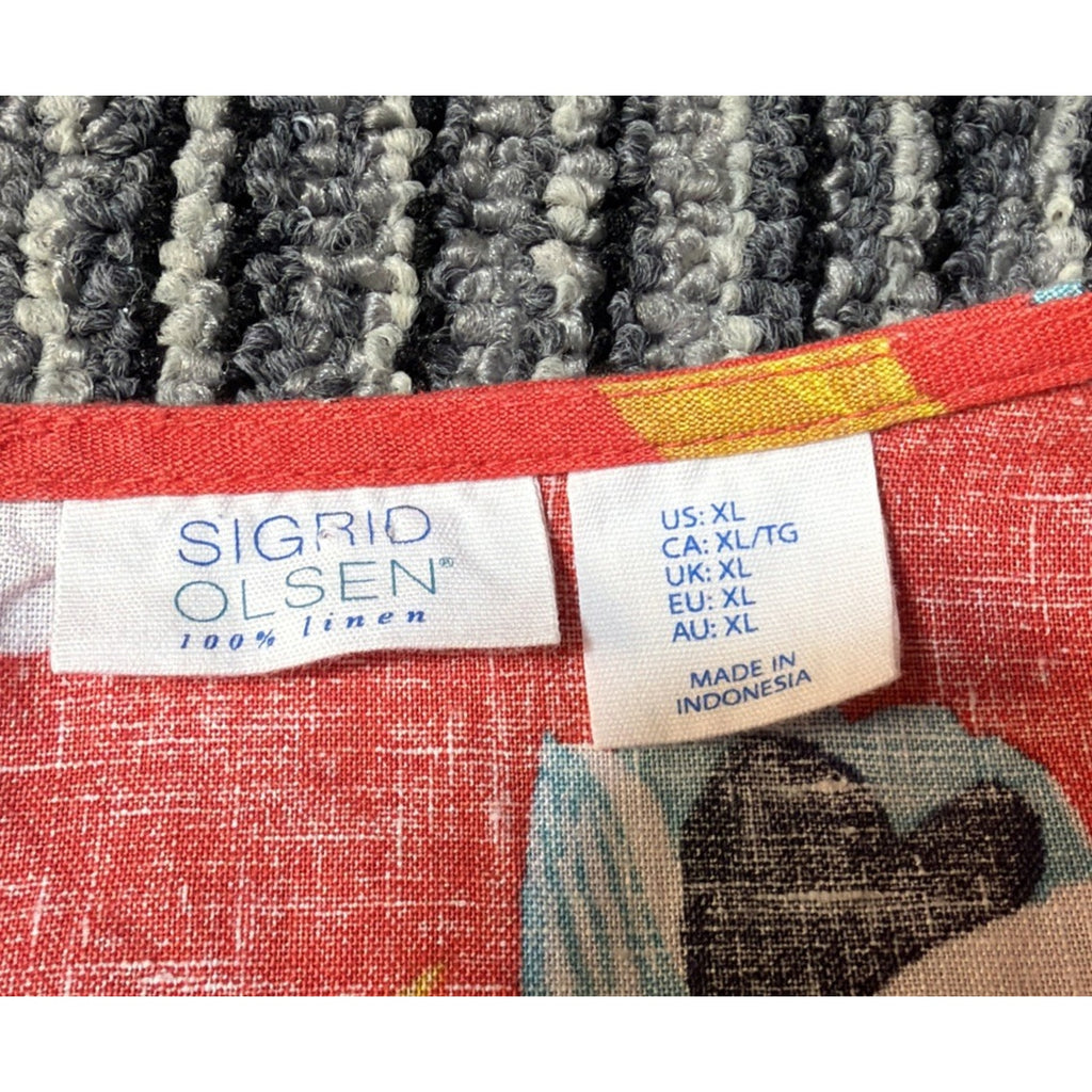 Sigrid Olsen 100% Linen Floral Shift Dress Women's XL Sleeveless Pockets Beachy