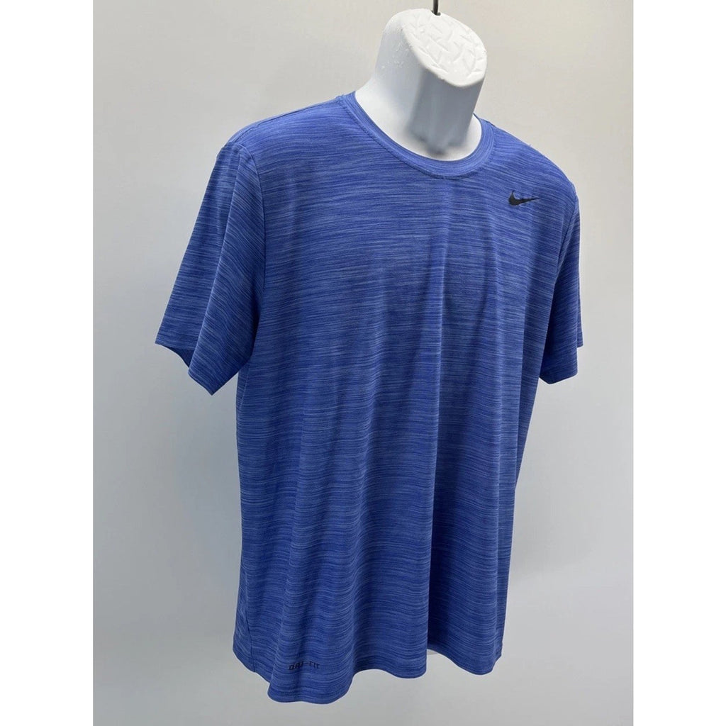 NIKE Men's Gray Logo Dri-FIT Short Sleeve T-Shirt L Blue Heathered