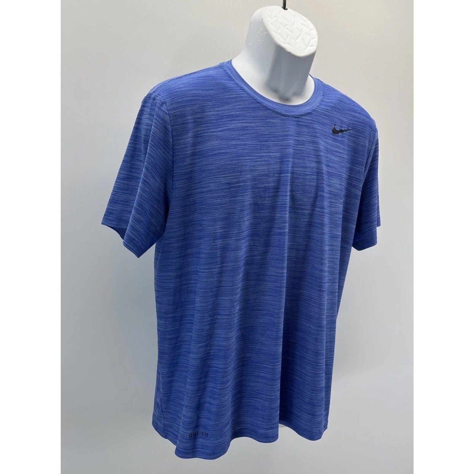 NIKE Men's Gray Logo Dri-FIT Short Sleeve T-Shirt L Blue Heathered