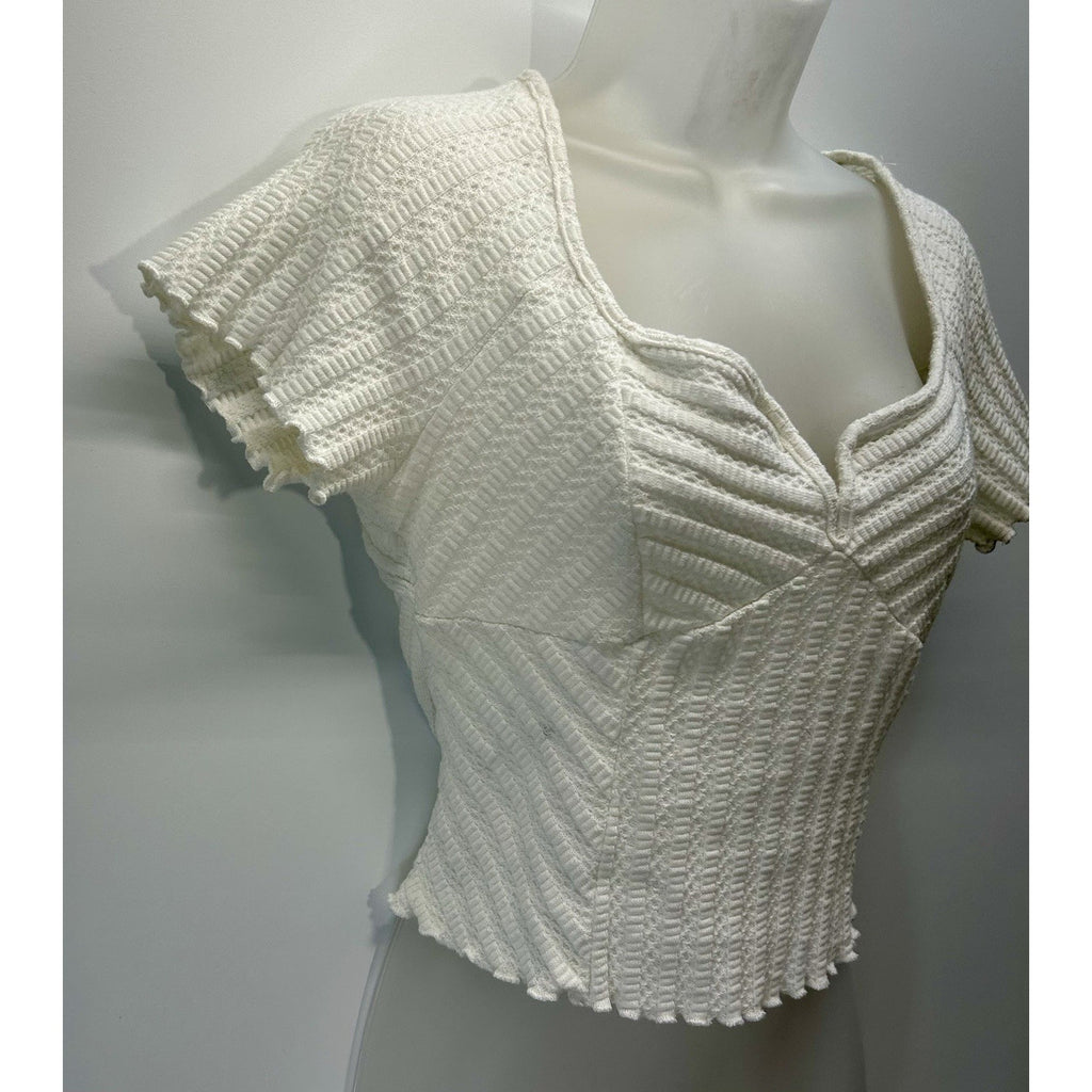 Atelier by Kirious Women's White Short Sleeve Knit Cropped Top Size XL.