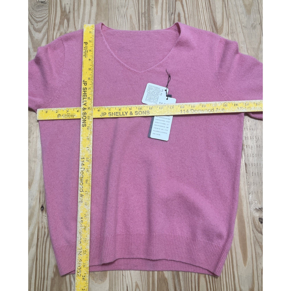 YANG MAO JINGPIN Sweater Womens Large 100% Wool Crewneck Pink Lightweight China